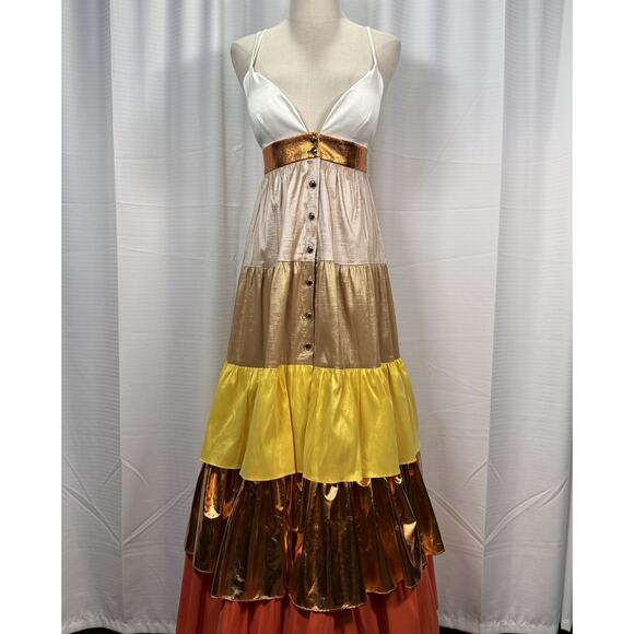 NWT KIMBERLY GOLDSON Mari Tiered Colorblock Maxi Dress Metallic Size 0 - Picture 2 of 14
